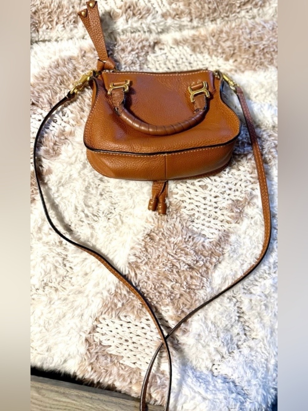 Chloé Mini Marcie Crossbody Bag Tan Grained Leather Like New - Picture 14 of 16